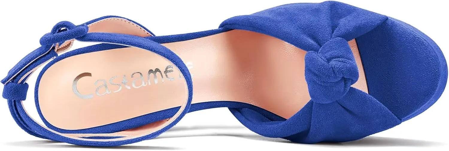 Castamere Women High Chunky Block Platform Heel Peep Open Toe Ankle Strap Bow-knot Sandals