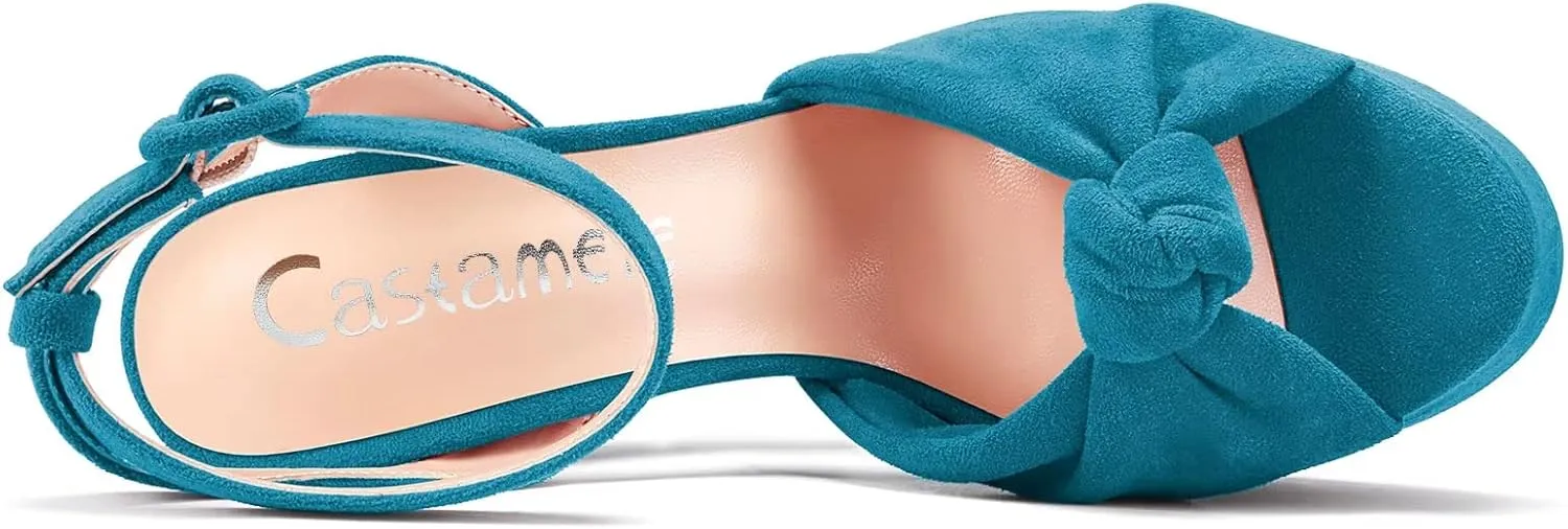 Castamere Women High Chunky Block Platform Heel Peep Open Toe Ankle Strap Bow-knot Sandals