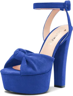 Castamere Women High Chunky Block Platform Heel Peep Open Toe Ankle Strap Bow-knot Sandals