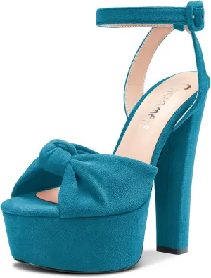 Castamere Women High Chunky Block Platform Heel Peep Open Toe Ankle Strap Bow-knot Sandals