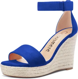 Castamere Women High Heel Wedge Platform Peep Open Toe Ankle Strap Sandals Wedding Party Dress 3.9 Inches Heels