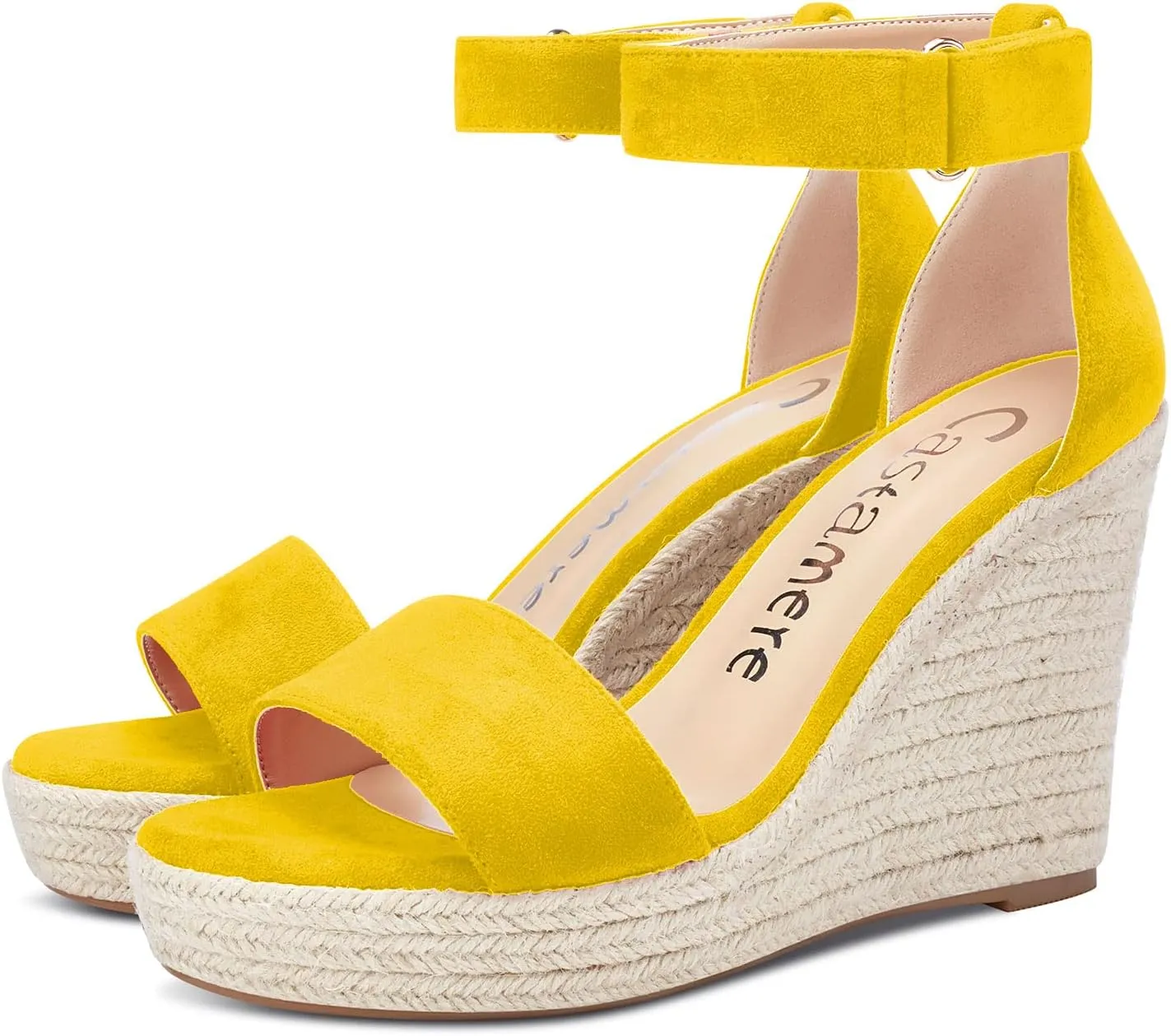 Castamere Women High Heel Wedge Platform Peep Open Toe Ankle Strap Sandals Wedding Party Dress 3.9 Inches Heels