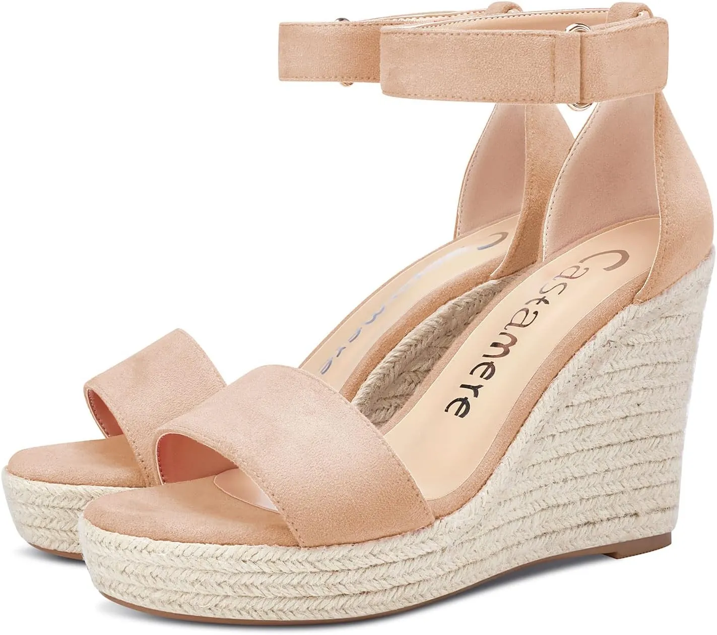 Castamere Women High Heel Wedge Platform Peep Open Toe Ankle Strap Sandals Wedding Party Dress 3.9 Inches Heels