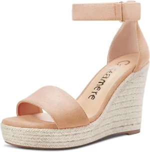 Castamere Women High Heel Wedge Platform Peep Open Toe Ankle Strap Sandals Wedding Party Dress 3.9 Inches Heels