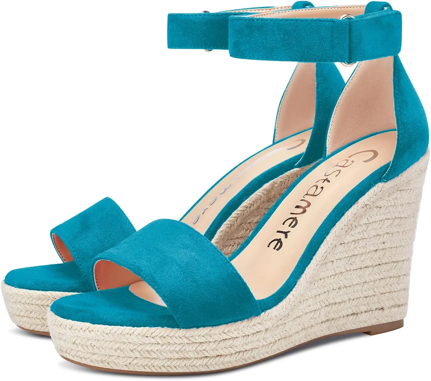 Castamere Women High Heel Wedge Platform Peep Open Toe Ankle Strap Sandals Wedding Party Dress 3.9 Inches Heels