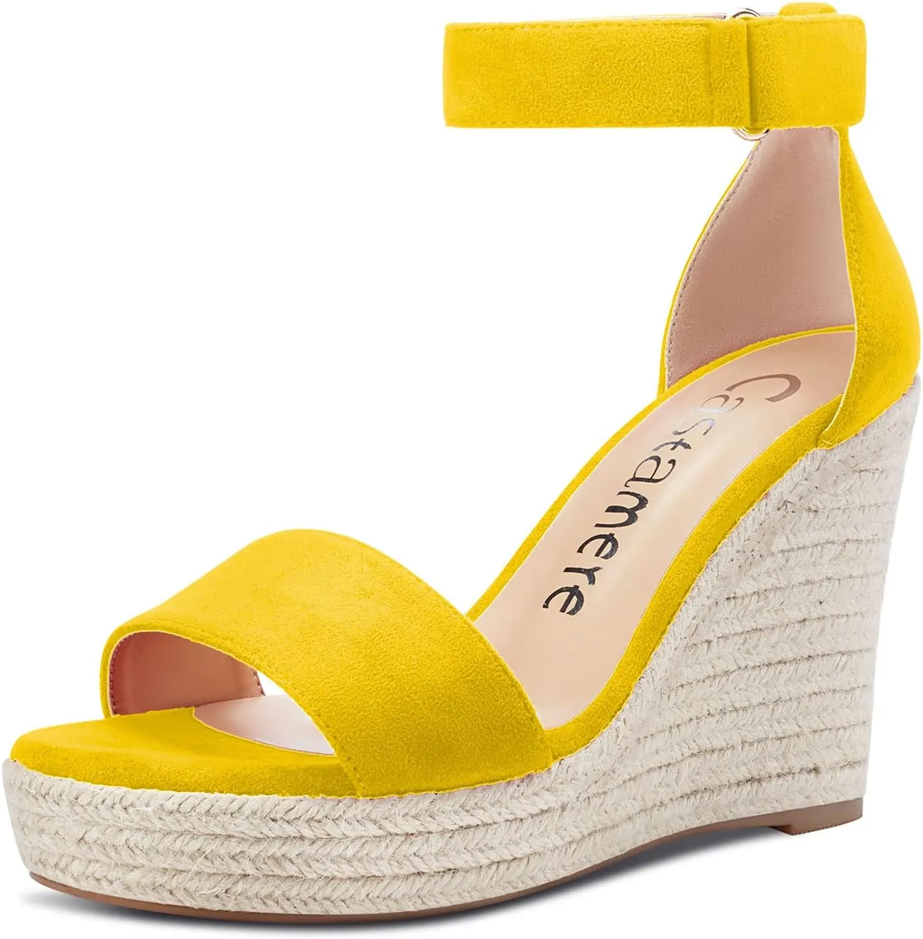 Castamere Women High Heel Wedge Platform Peep Open Toe Ankle Strap Sandals Wedding Party Dress 3.9 Inches Heels