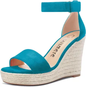 Castamere Women High Heel Wedge Platform Peep Open Toe Ankle Strap Sandals Wedding Party Dress 3.9 Inches Heels