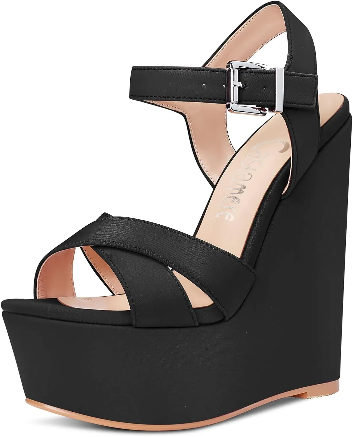 Castamere Women High Wedge Platform Heel 5.9 Inches Heels Peep Open Toe Sandals Ankle Strap Buckle Sexy Dress Wedding