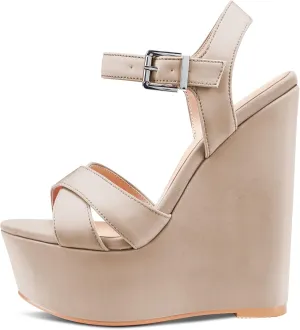 Castamere Women High Wedge Platform Heel 5.9 Inches Heels Peep Open Toe Sandals Ankle Strap Buckle Sexy Dress Wedding