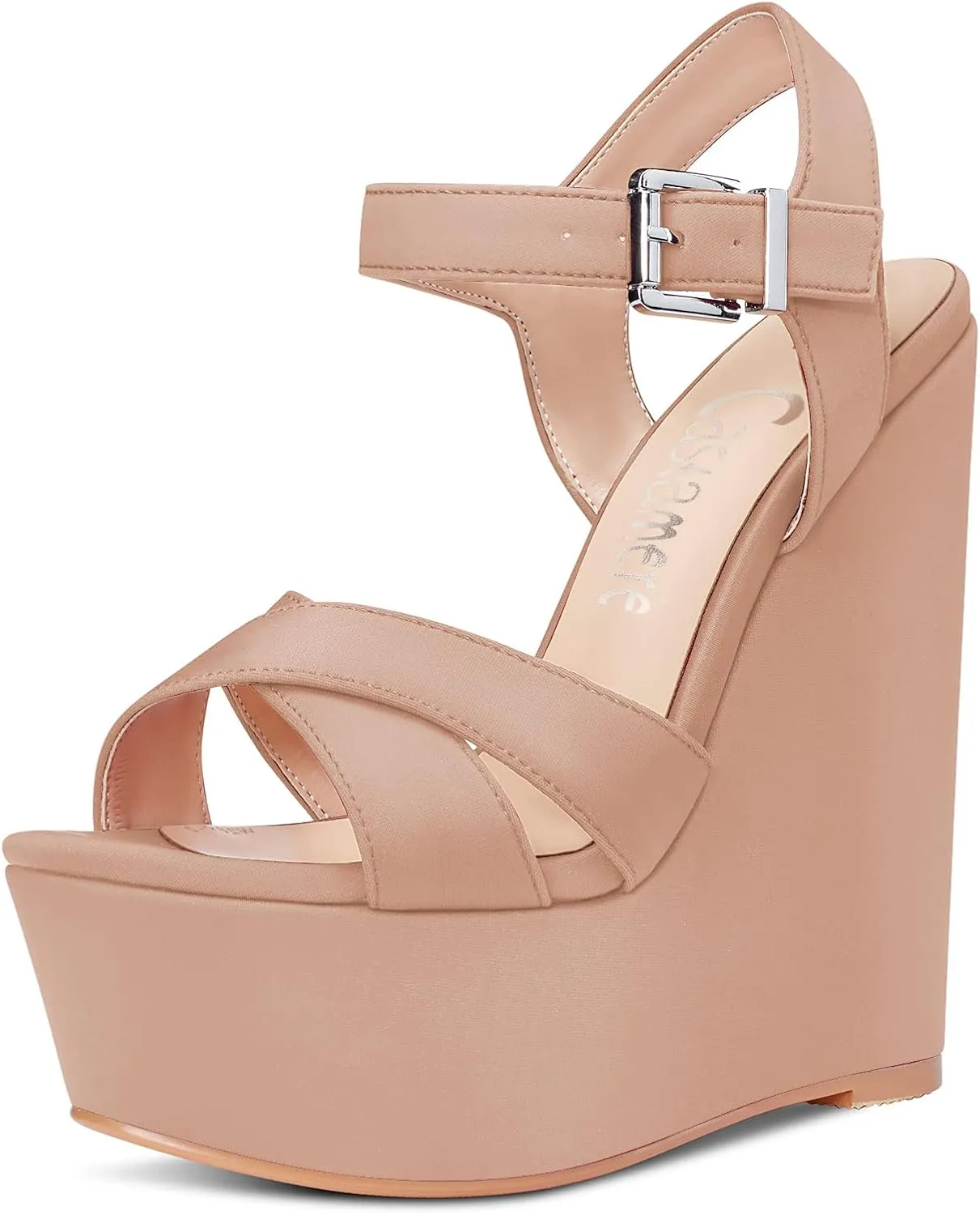Castamere Women High Wedge Platform Heel 5.9 Inches Heels Peep Open Toe Sandals Ankle Strap Buckle Sexy Dress Wedding