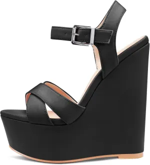 Castamere Women High Wedge Platform Heel 5.9 Inches Heels Peep Open Toe Sandals Ankle Strap Buckle Sexy Dress Wedding