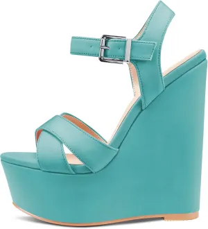 Castamere Women High Wedge Platform Heel 5.9 Inches Heels Peep Open Toe Sandals Ankle Strap Buckle Sexy Dress Wedding