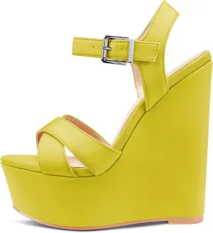 Castamere Women High Wedge Platform Heel 5.9 Inches Heels Peep Open Toe Sandals Ankle Strap Buckle Sexy Dress Wedding