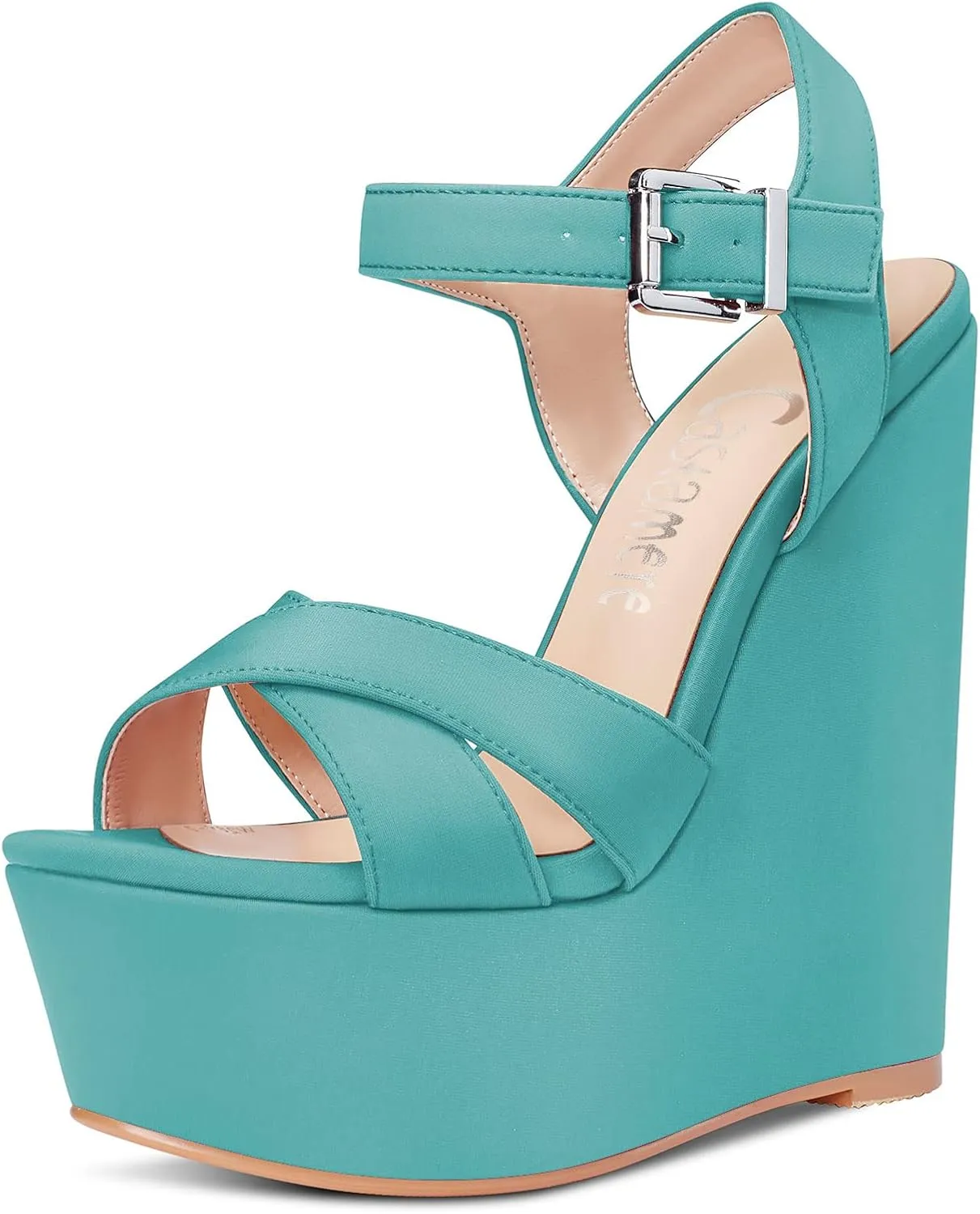 Castamere Women High Wedge Platform Heel 5.9 Inches Heels Peep Open Toe Sandals Ankle Strap Buckle Sexy Dress Wedding