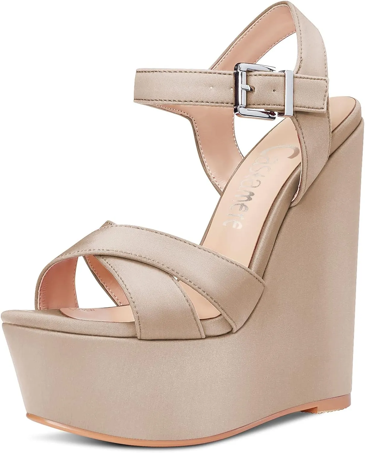 Castamere Women High Wedge Platform Heel 5.9 Inches Heels Peep Open Toe Sandals Ankle Strap Buckle Sexy Dress Wedding
