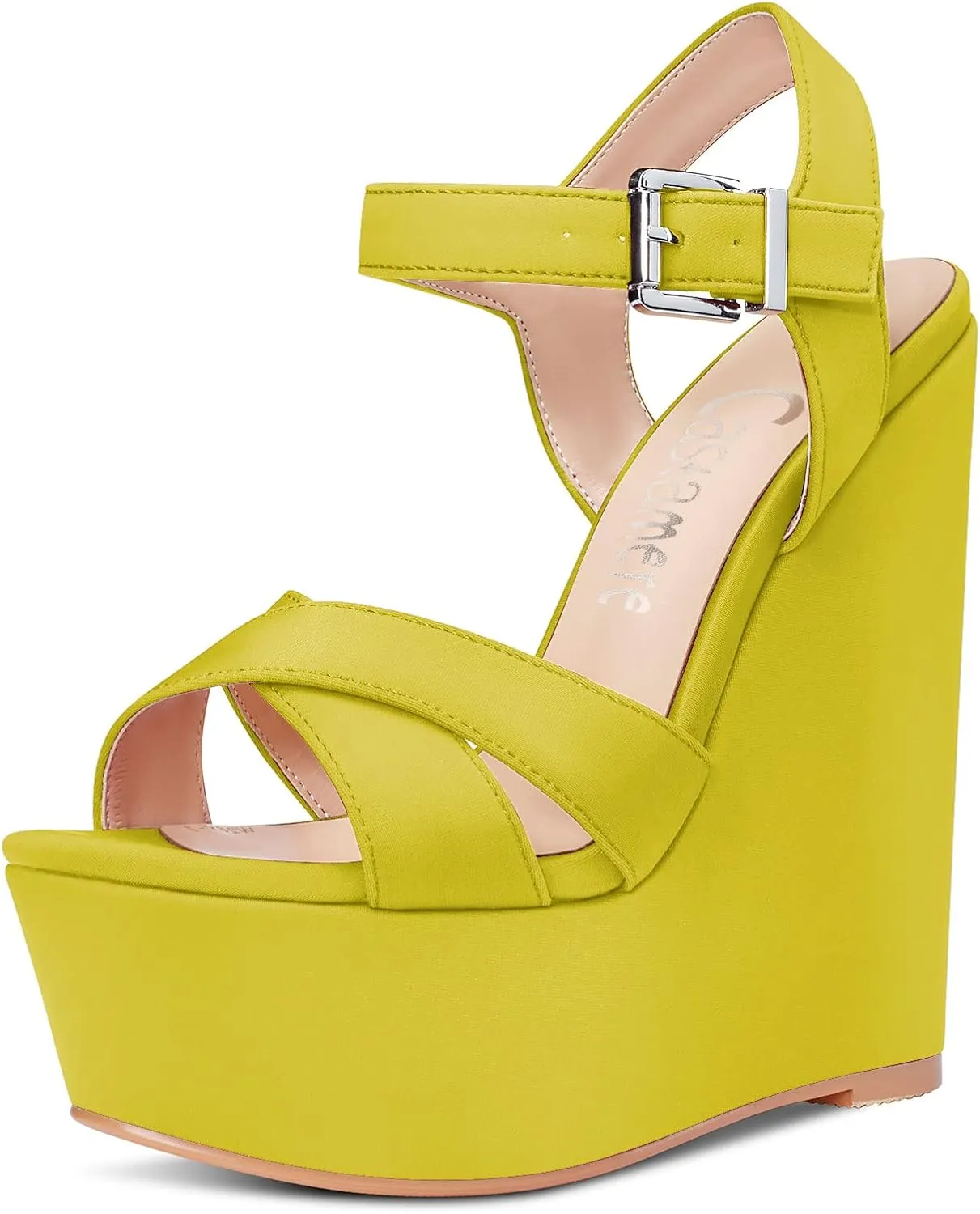 Castamere Women High Wedge Platform Heel 5.9 Inches Heels Peep Open Toe Sandals Ankle Strap Buckle Sexy Dress Wedding