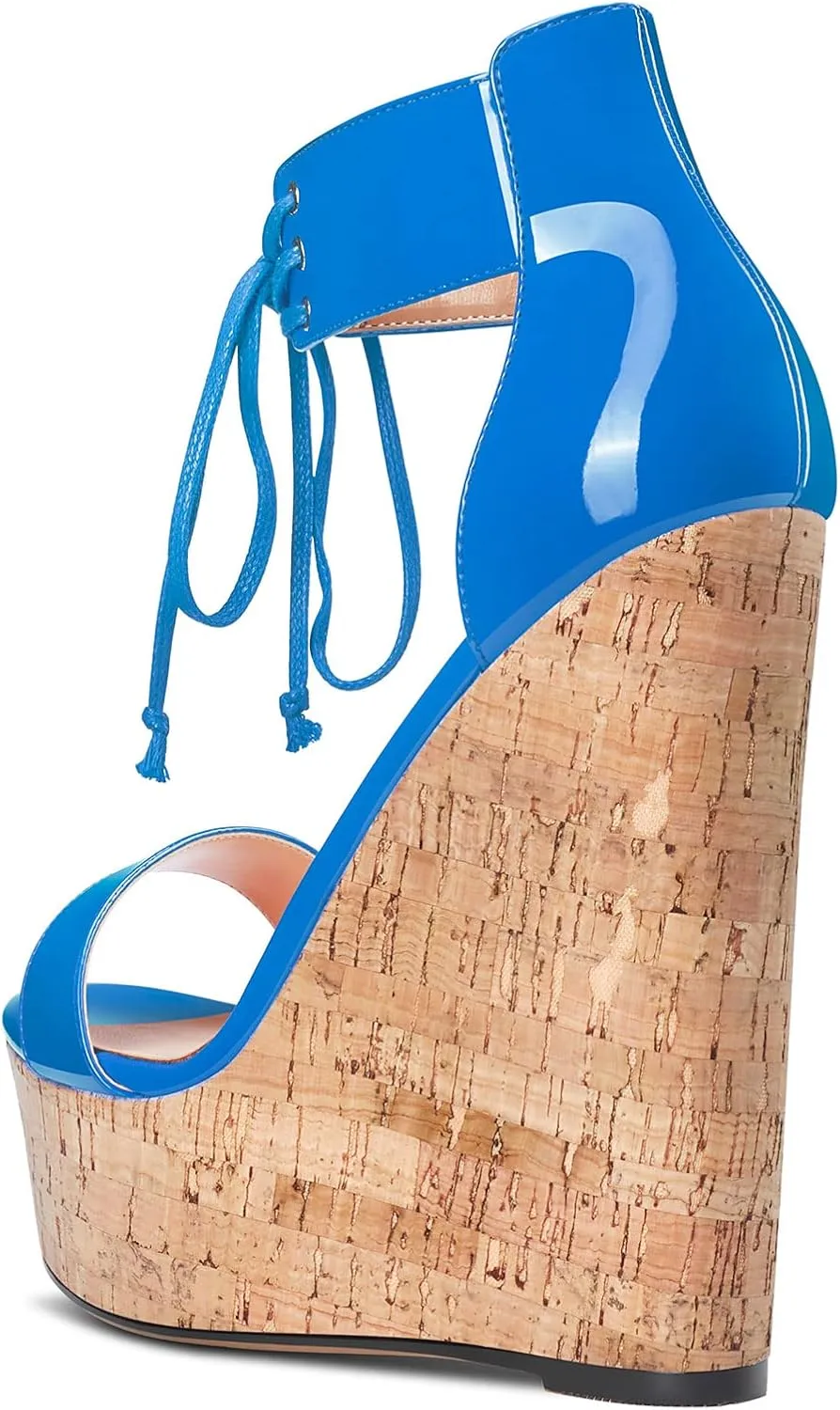 Castamere Women High Wedge Platform Heel Peep Open Toe Ankle Strap Lace Sandals Clear Dress 5.9 Inches Heels