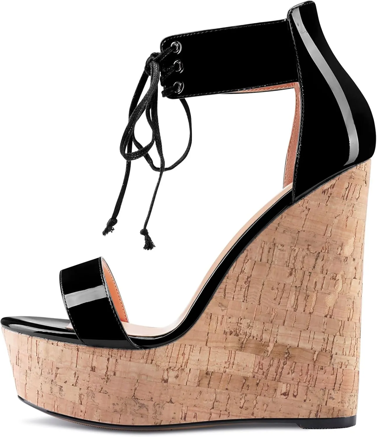 Castamere Women High Wedge Platform Heel Peep Open Toe Ankle Strap Lace Sandals Clear Dress 5.9 Inches Heels