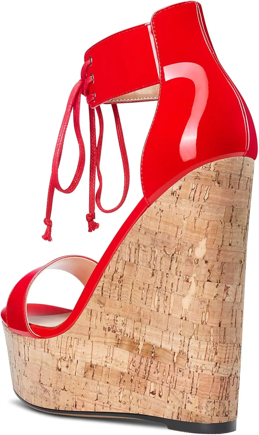 Castamere Women High Wedge Platform Heel Peep Open Toe Ankle Strap Lace Sandals Clear Dress 5.9 Inches Heels