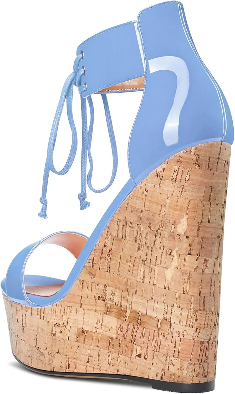 Castamere Women High Wedge Platform Heel Peep Open Toe Ankle Strap Lace Sandals Clear Dress 5.9 Inches Heels