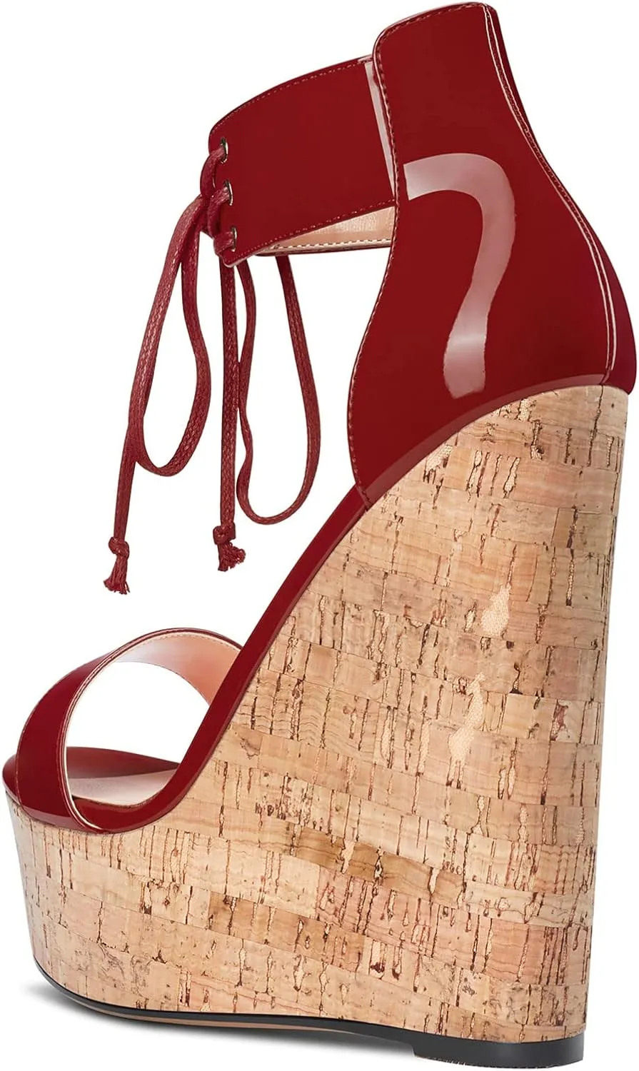 Castamere Women High Wedge Platform Heel Peep Open Toe Ankle Strap Lace Sandals Clear Dress 5.9 Inches Heels