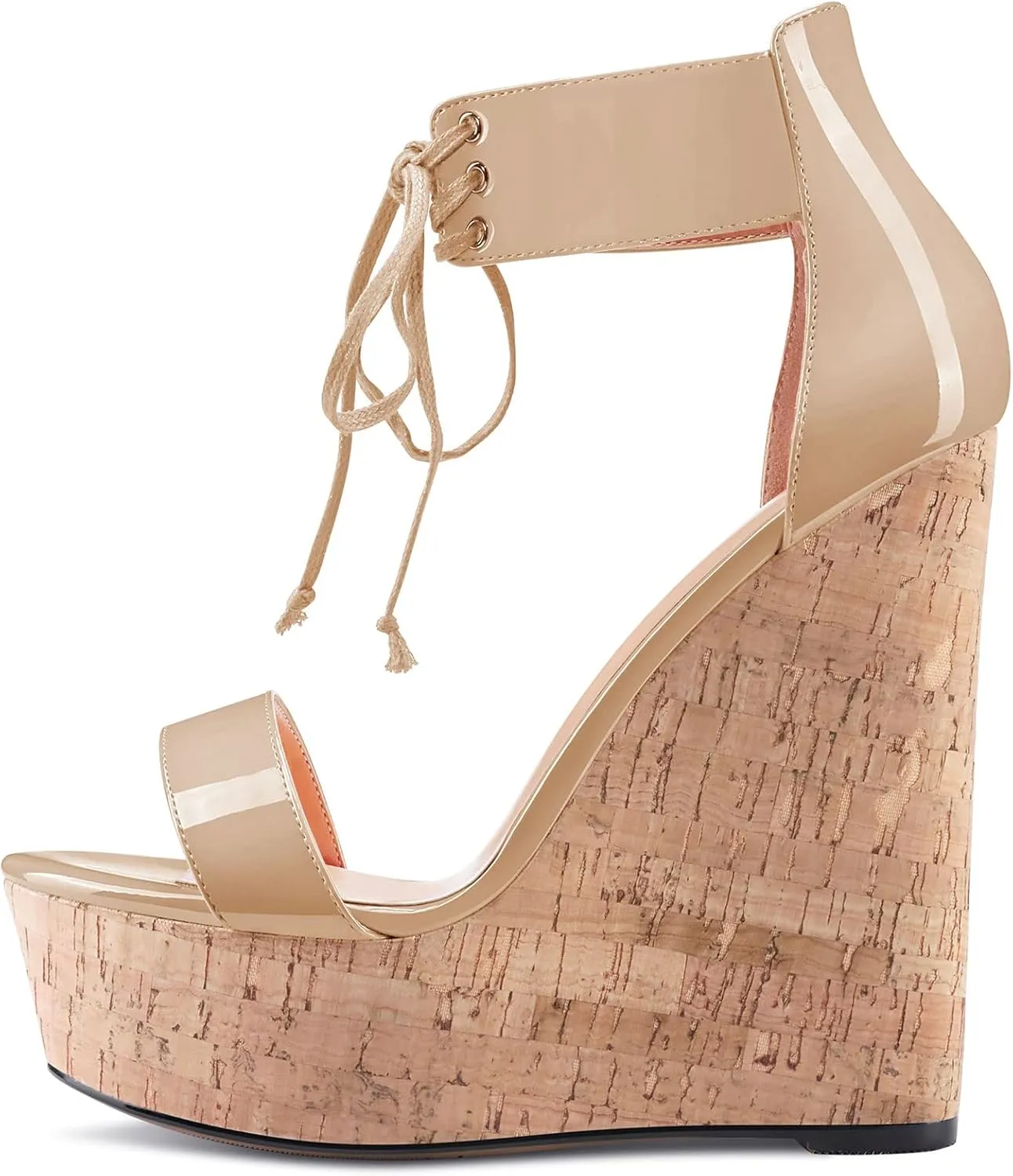 Castamere Women High Wedge Platform Heel Peep Open Toe Ankle Strap Lace Sandals Clear Dress 5.9 Inches Heels