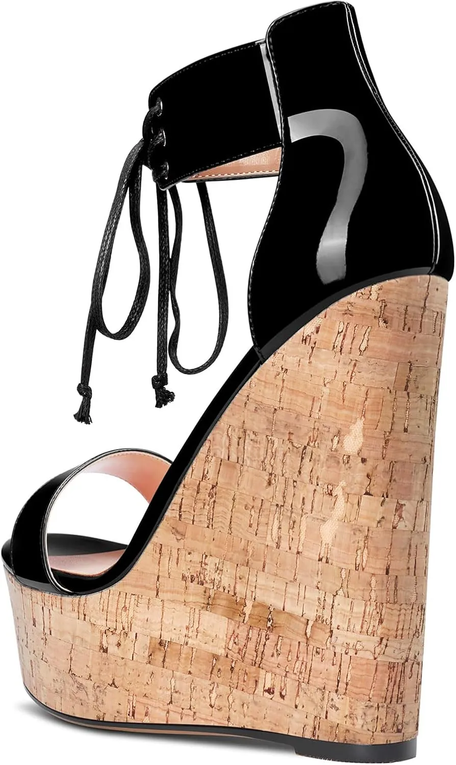 Castamere Women High Wedge Platform Heel Peep Open Toe Ankle Strap Lace Sandals Clear Dress 5.9 Inches Heels