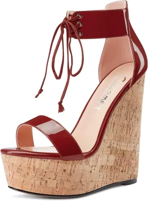 Castamere Women High Wedge Platform Heel Peep Open Toe Ankle Strap Lace Sandals Clear Dress 5.9 Inches Heels