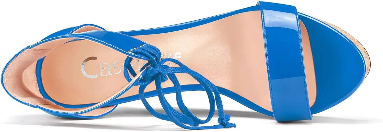 Castamere Women High Wedge Platform Heel Peep Open Toe Ankle Strap Lace Sandals Clear Dress 5.9 Inches Heels