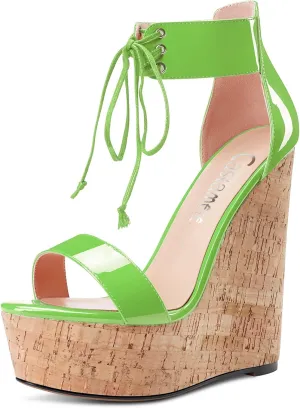 Castamere Women High Wedge Platform Heel Peep Open Toe Ankle Strap Lace Sandals Clear Dress 5.9 Inches Heels