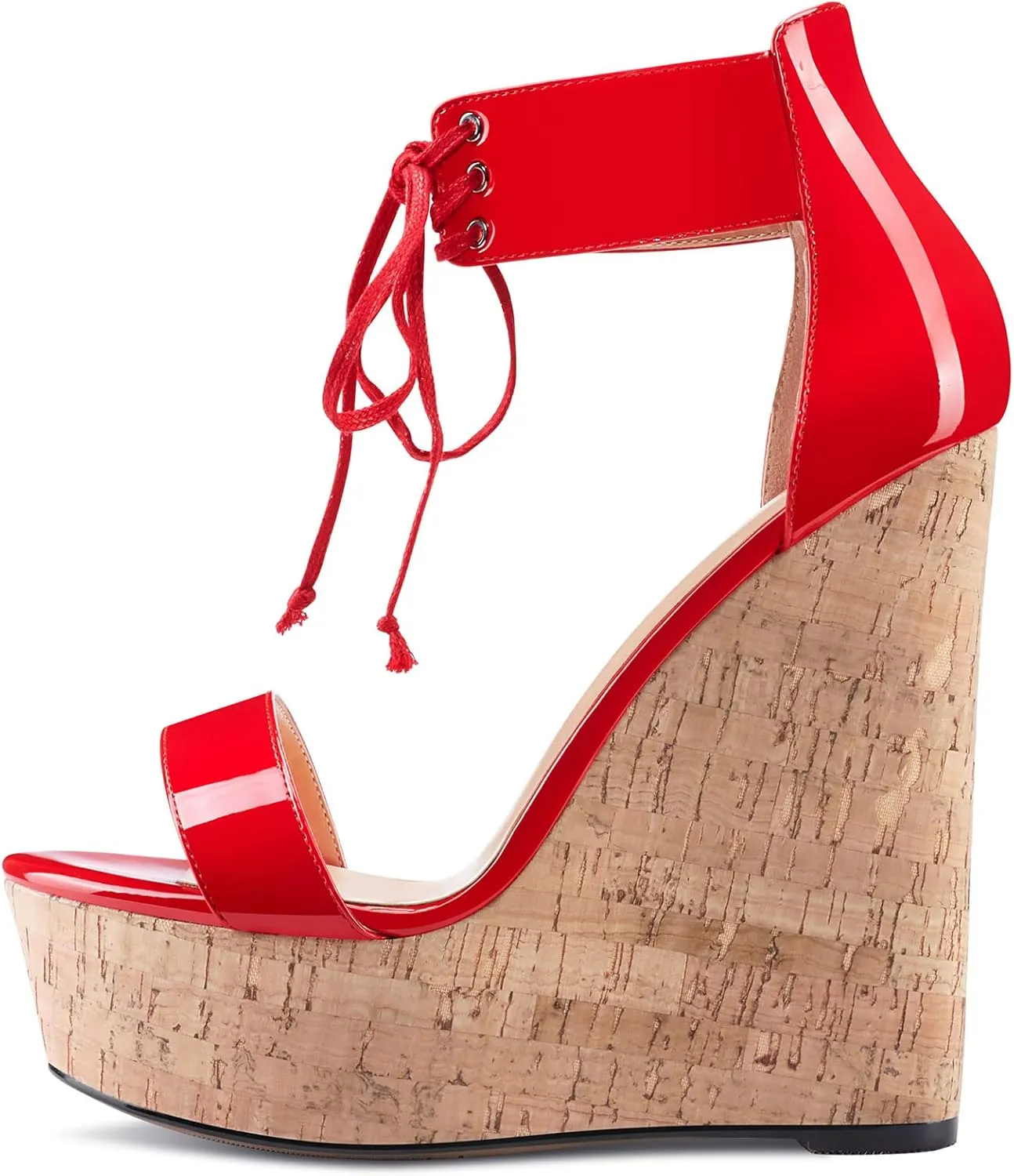 Castamere Women High Wedge Platform Heel Peep Open Toe Ankle Strap Lace Sandals Clear Dress 5.9 Inches Heels