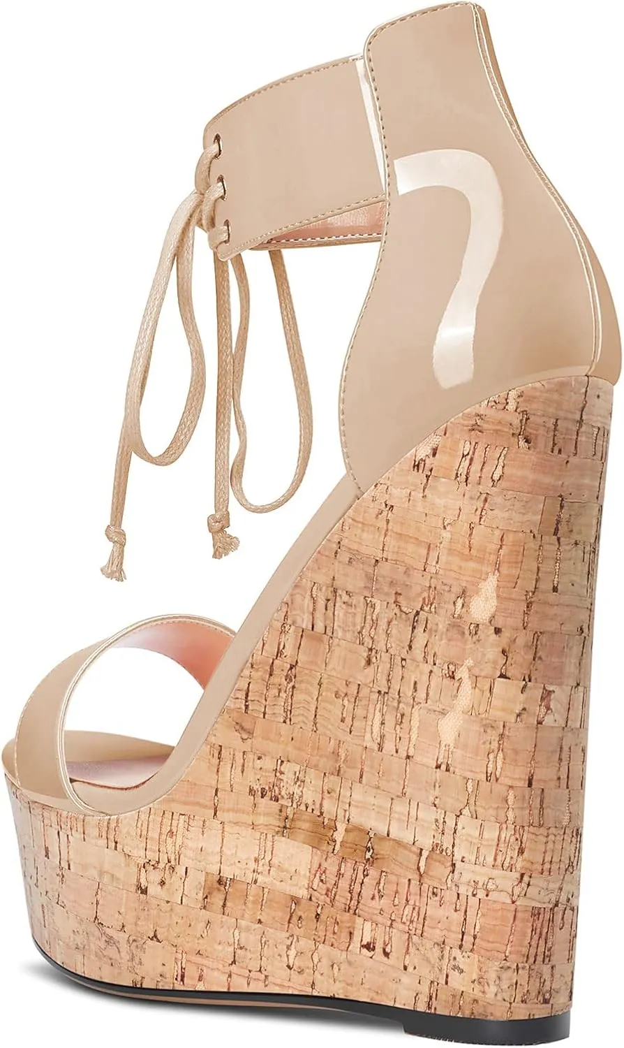 Castamere Women High Wedge Platform Heel Peep Open Toe Ankle Strap Lace Sandals Clear Dress 5.9 Inches Heels