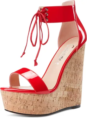 Castamere Women High Wedge Platform Heel Peep Open Toe Ankle Strap Lace Sandals Clear Dress 5.9 Inches Heels