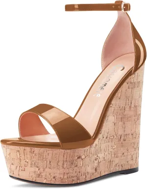 Castamere Women High Wedge Platform Heel Peep Open Toe Ankle Strap Sandals Wedding Party Dress 5.9 Inches Heels