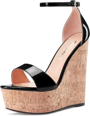 Castamere Women High Wedge Platform Heel Peep Open Toe Ankle Strap Sandals Wedding Party Dress 5.9 Inches Heels