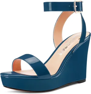 Castamere Women High Wedge Platform Heel Peep Open Toe Sandals Ankle Strap Clear Wedding Classic 3.9 Inches Heels