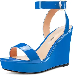 Castamere Women High Wedge Platform Heel Peep Open Toe Sandals Ankle Strap Clear Wedding Classic 3.9 Inches Heels