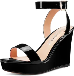 Castamere Women High Wedge Platform Heel Peep Open Toe Sandals Ankle Strap Clear Wedding Classic 3.9 Inches Heels