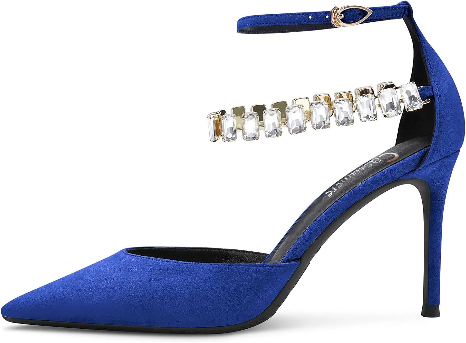Castamere Women Stiletto High Heel Ankle Strap Pumps Diamond Crystal Pointed Toe Sandals 3.2 Inches Heels Dress Shoes