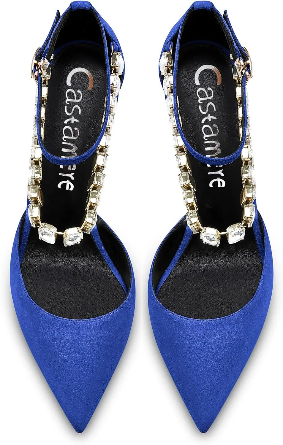 Castamere Women Stiletto High Heel Ankle Strap Pumps Diamond Crystal Pointed Toe Sandals 3.2 Inches Heels Dress Shoes