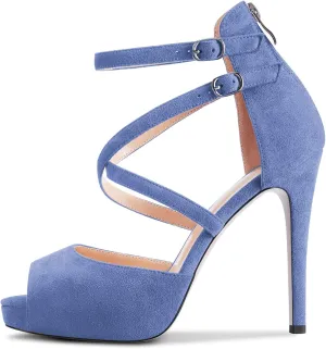 Castamere Women Stiletto High Heel Peep Open Toe Sandals Cross-Strap Two-Piece Buckle Wedding Office Party Sexy Shoes