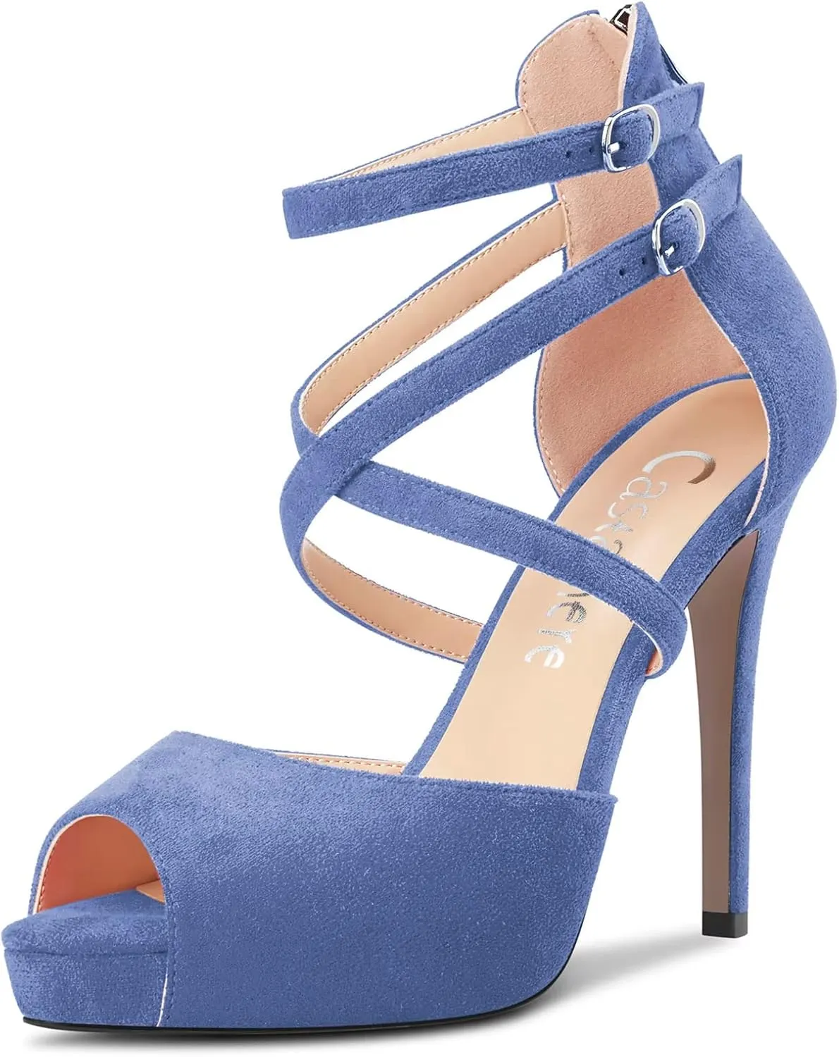 Castamere Women Stiletto High Heel Peep Open Toe Sandals Cross-Strap Two-Piece Buckle Wedding Office Party Sexy Shoes