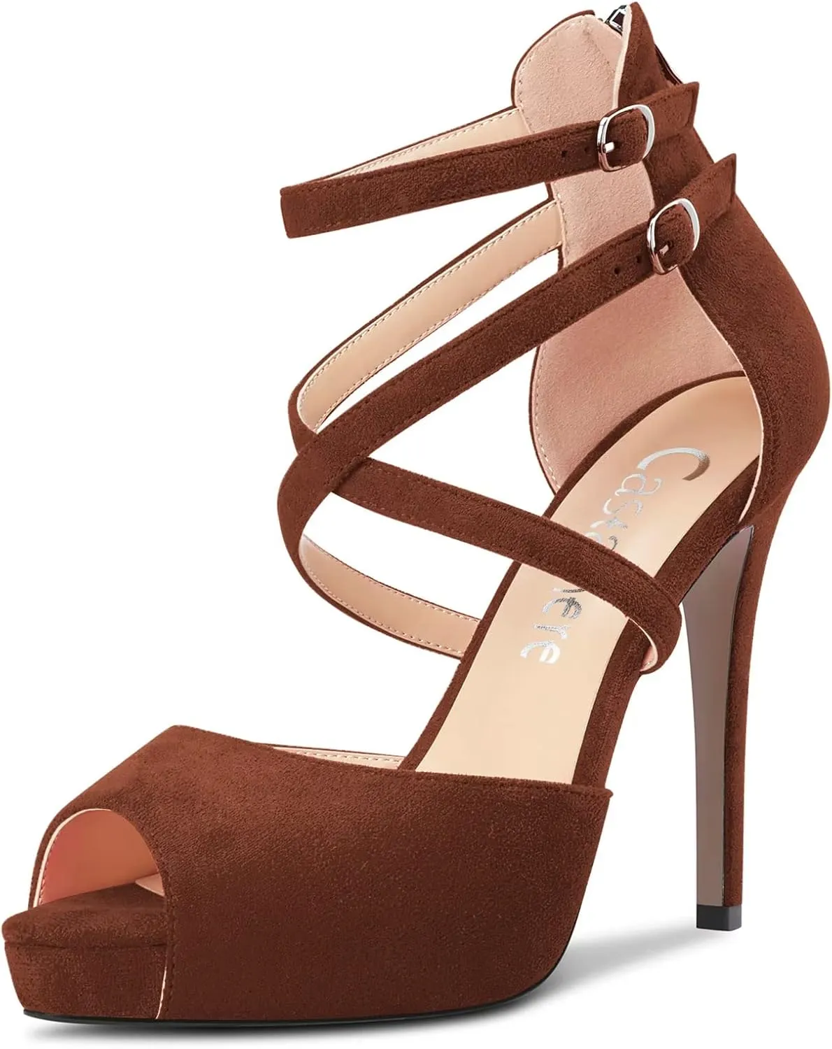 Castamere Women Stiletto High Heel Peep Open Toe Sandals Cross-Strap Two-Piece Buckle Wedding Office Party Sexy Shoes