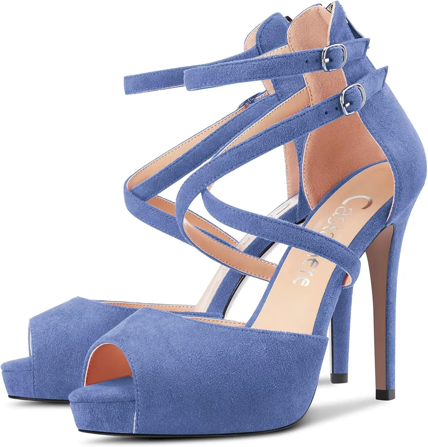 Castamere Women Stiletto High Heel Peep Open Toe Sandals Cross-Strap Two-Piece Buckle Wedding Office Party Sexy Shoes