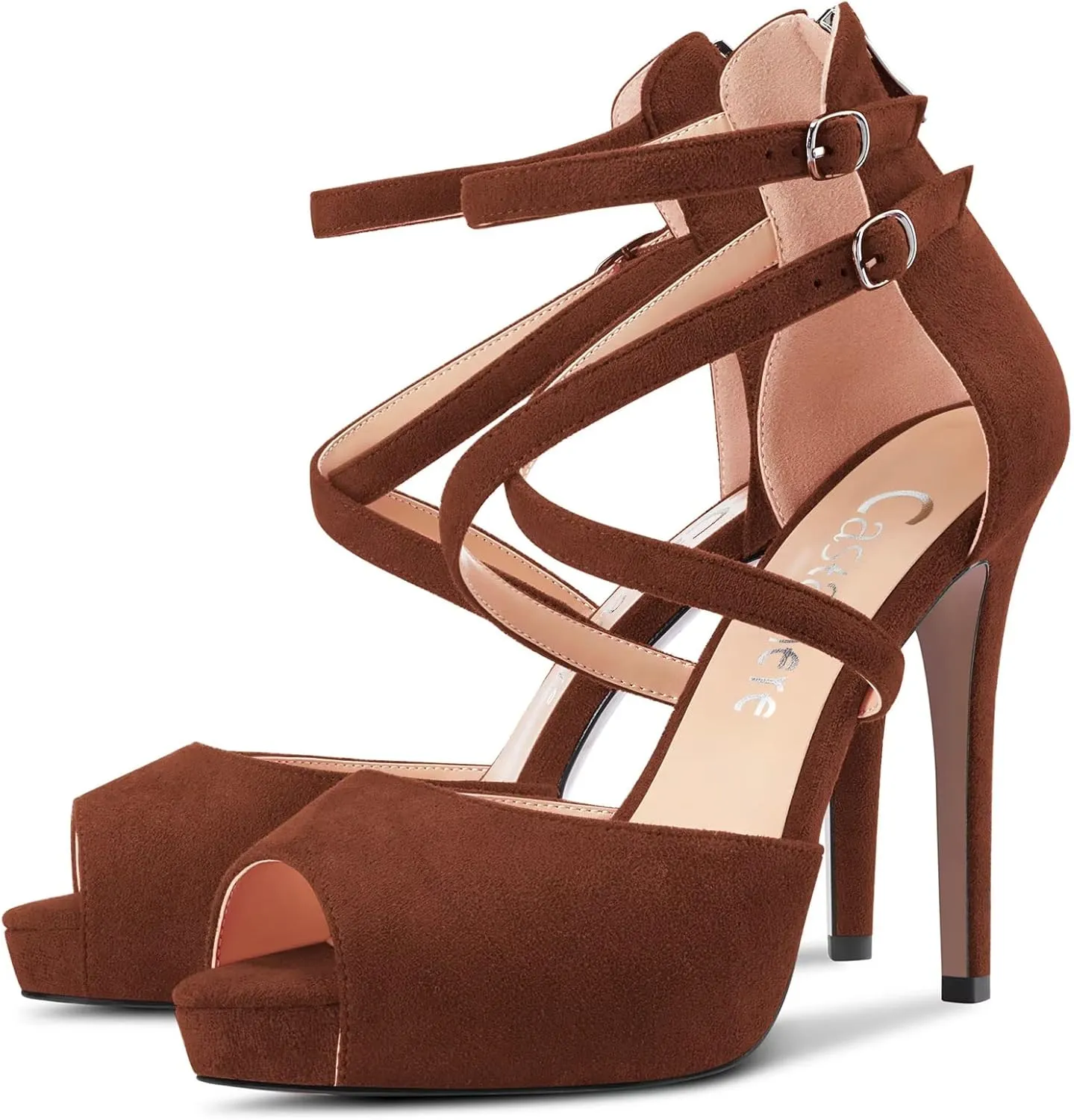 Castamere Women Stiletto High Heel Peep Open Toe Sandals Cross-Strap Two-Piece Buckle Wedding Office Party Sexy Shoes