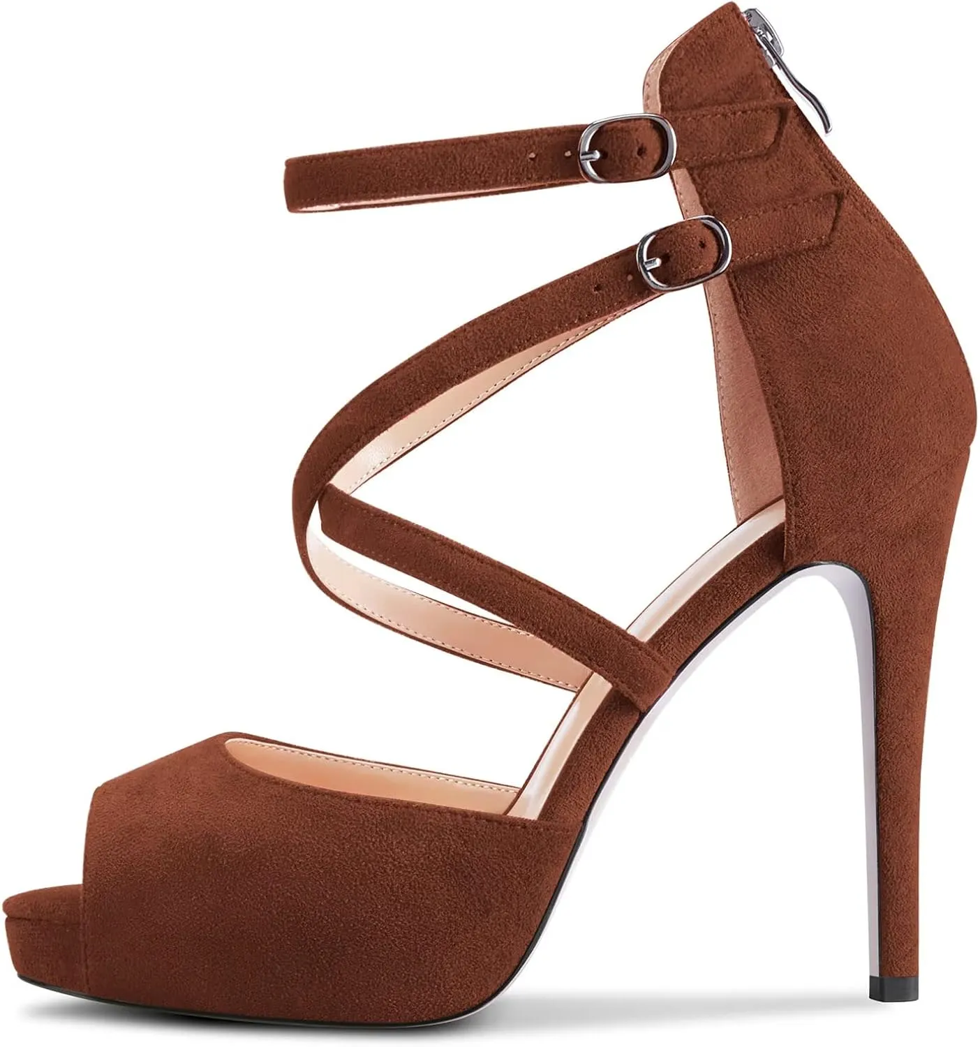 Castamere Women Stiletto High Heel Peep Open Toe Sandals Cross-Strap Two-Piece Buckle Wedding Office Party Sexy Shoes