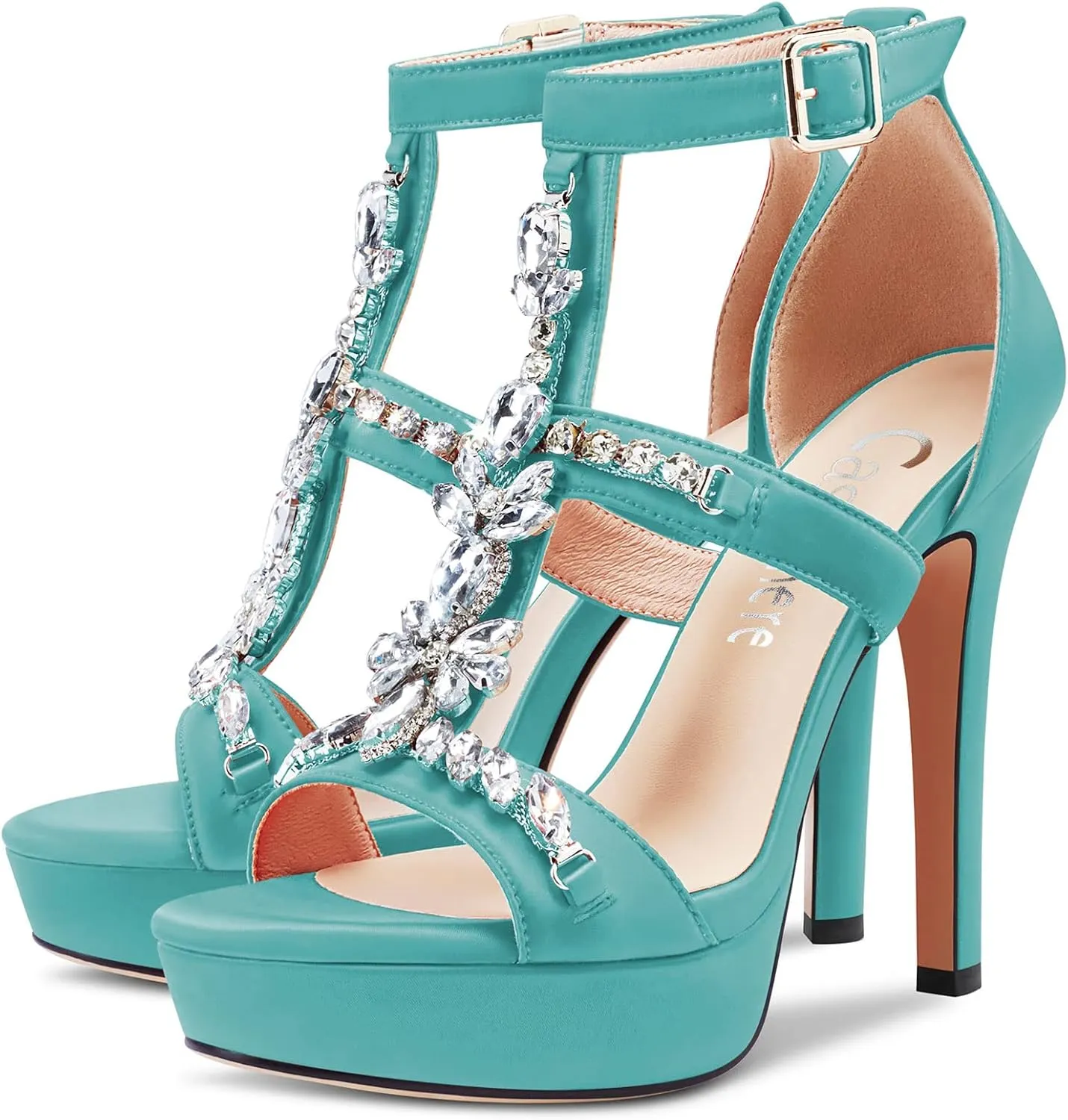 Castamere Women Stiletto High Heel Platform Peep Open Toe Sandals Roman Diamond Crystal Wedding Party Sexy 5.1 Inches Heels