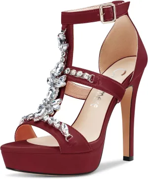 Castamere Women Stiletto High Heel Platform Peep Open Toe Sandals Roman Diamond Crystal Wedding Party Sexy 5.1 Inches Heels