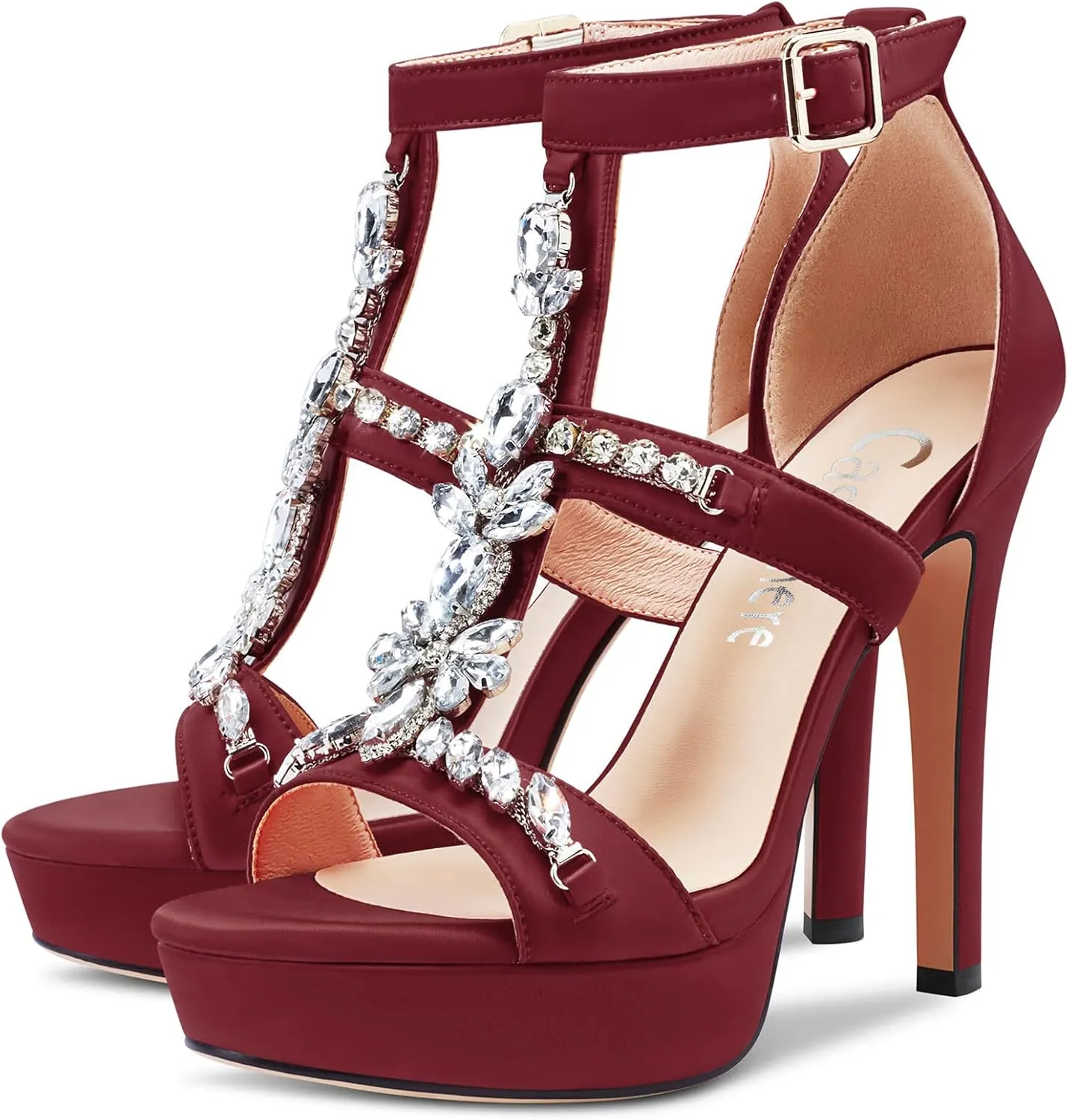 Castamere Women Stiletto High Heel Platform Peep Open Toe Sandals Roman Diamond Crystal Wedding Party Sexy 5.1 Inches Heels