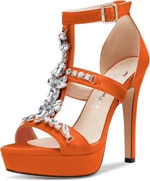 Castamere Women Stiletto High Heel Platform Peep Open Toe Sandals Roman Diamond Crystal Wedding Party Sexy 5.1 Inches Heels
